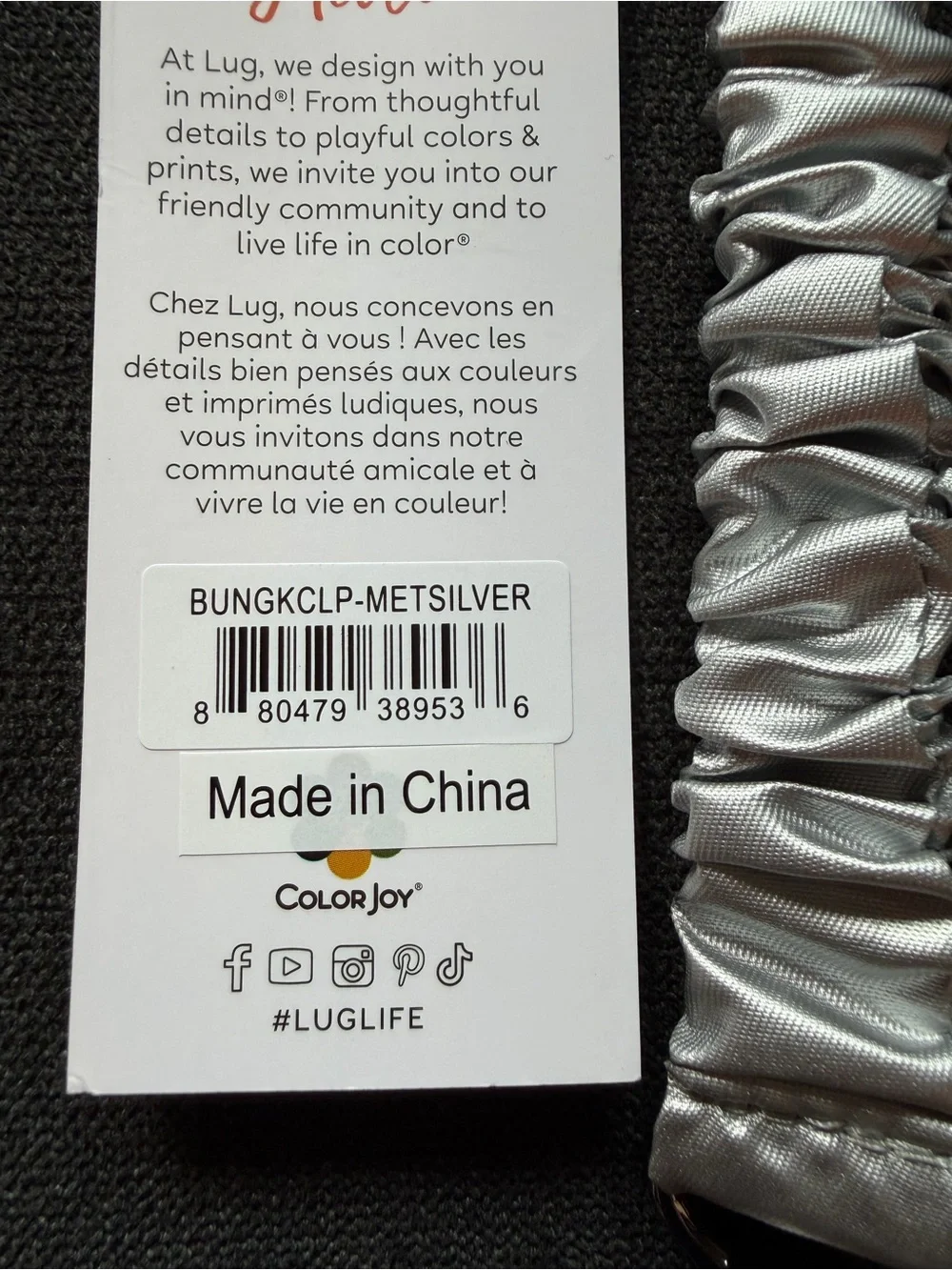 Lug Bungee Key Clip Keychain – Metallic Silver Grey Gray